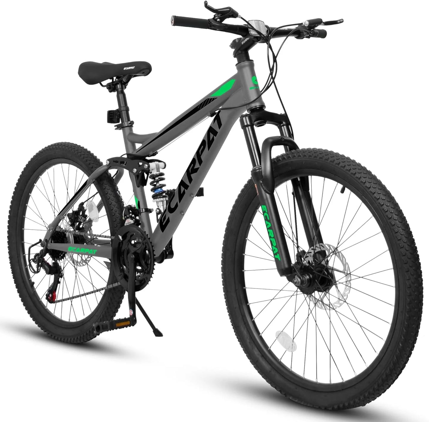 Ecarpat Dual Full Suspension Mountain Bike, 24/26/27.5-Inch Wheels, 21-Speed Disc Brake Bicycle