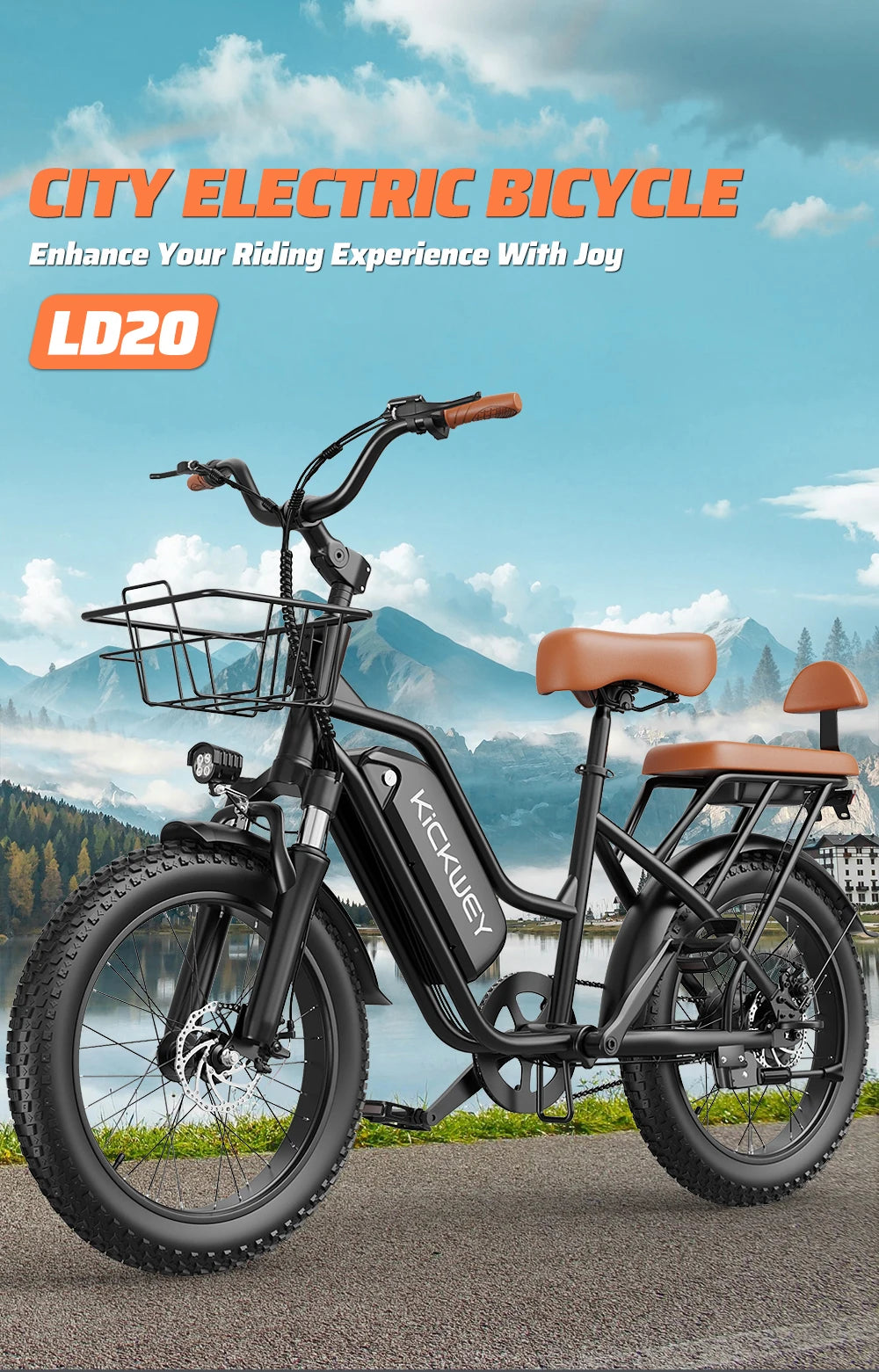 Kickwey LD20 Electric Bike for Adults – 1500W Peak Motor, 48V 20Ah Battery & 50-Mile Range