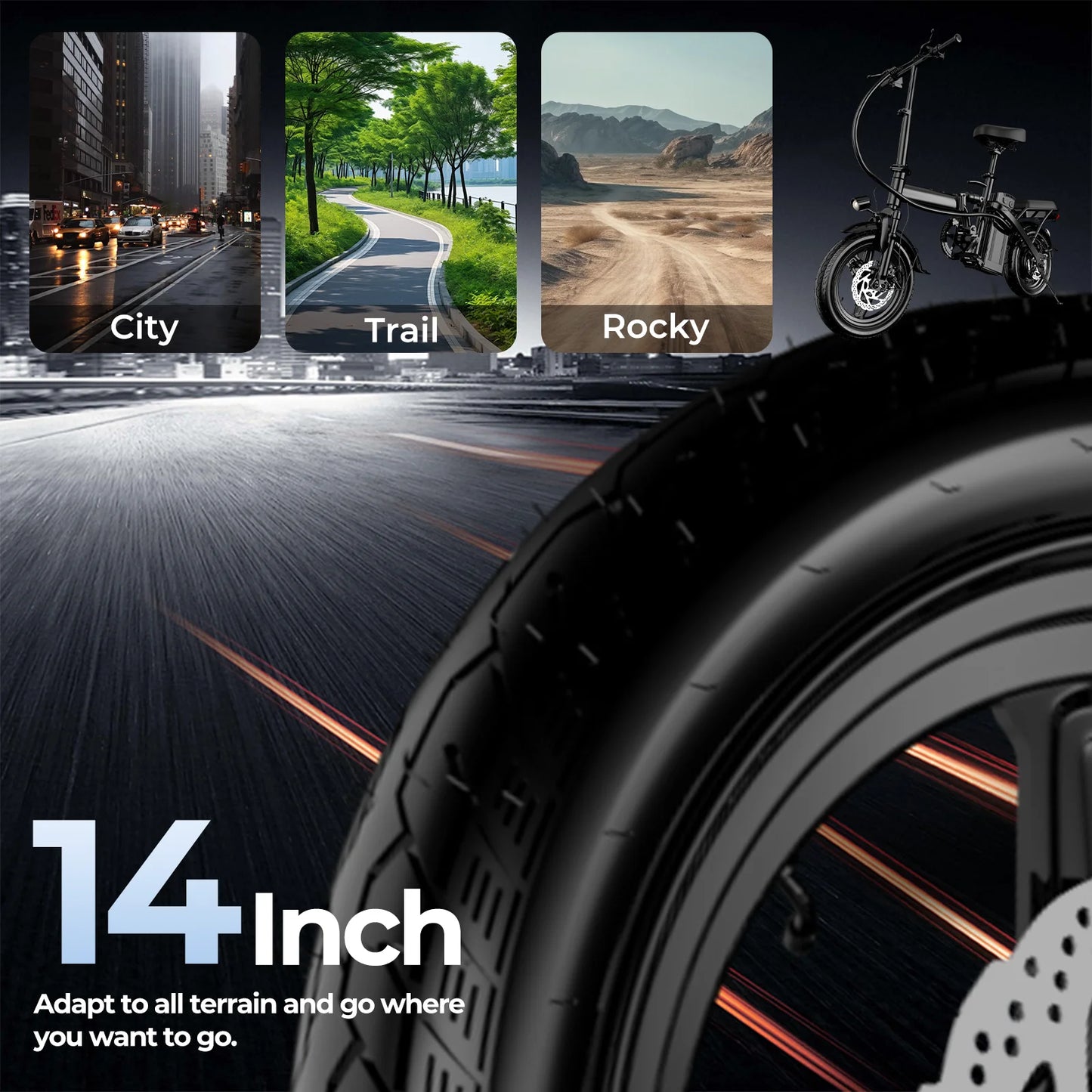 TERROSOR T1 Folding Electric Bike – 500W Motor, 48V 10.4Ah Battery & 22-Mile Range