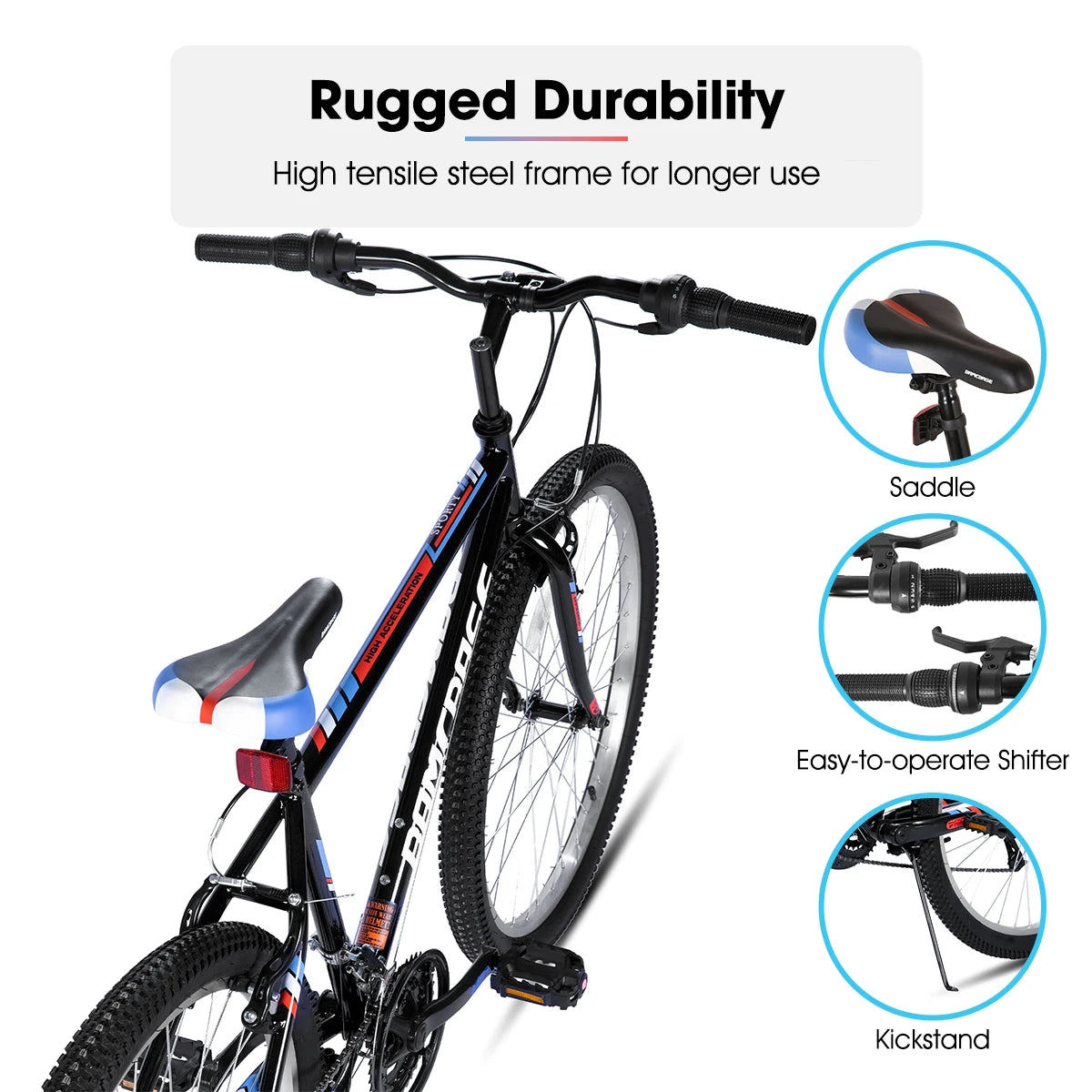HILAND Mountain Bike, 24/26-Inch Wheels, 18-Speed High-Carbon Steel Frame MTB for Men & Women