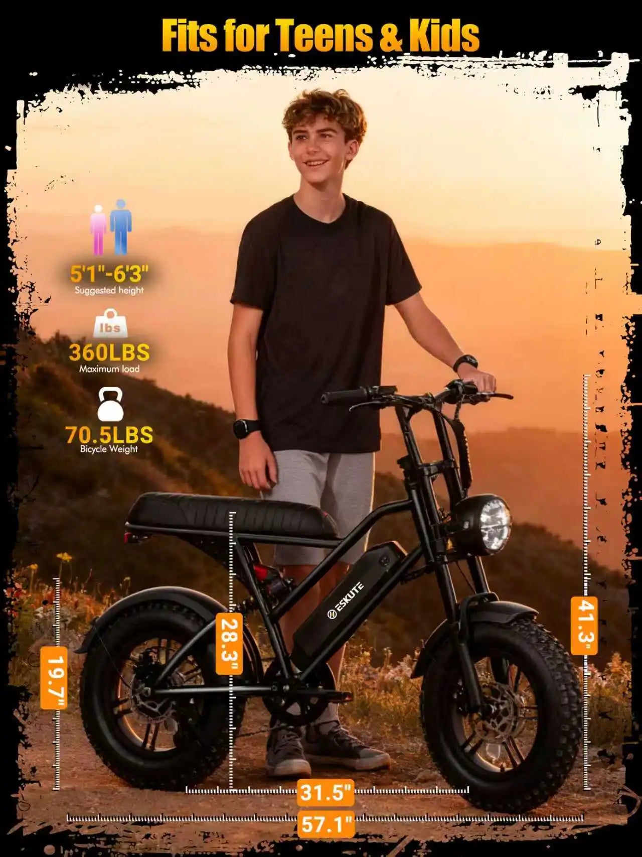 Eskute V100 Electric Bike – 1500W Peak Motor, 48V 13Ah Battery & 28MPH Top Speed