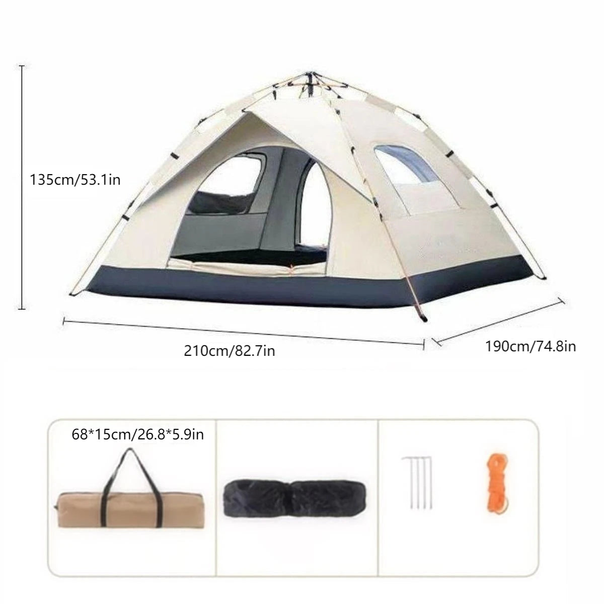 Outdoor Camping Tent, Two-Door Waterproof Shelter with Two Windows for Travel & Camping