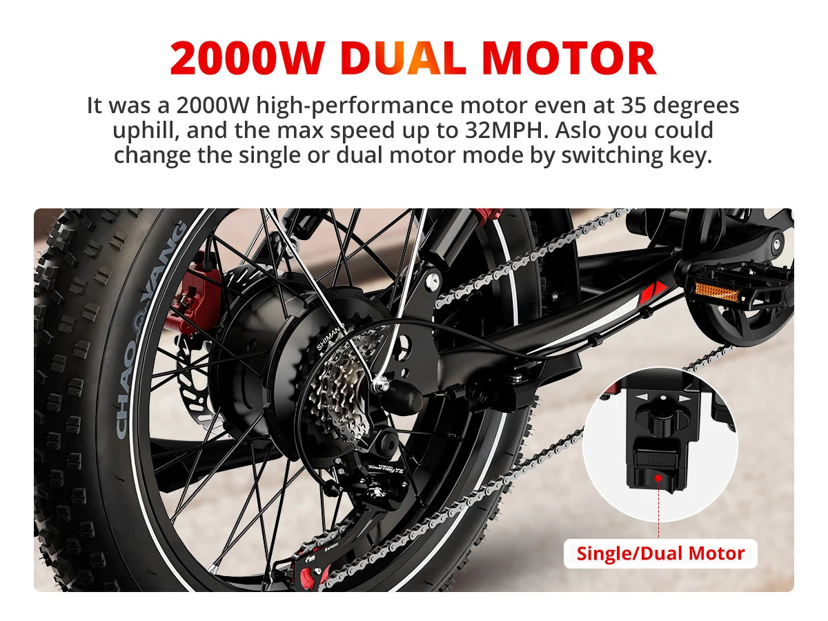 AMYET S8 2000W Dual Motor Electric Bike with 70-Mile Range & Hydraulic Brakes