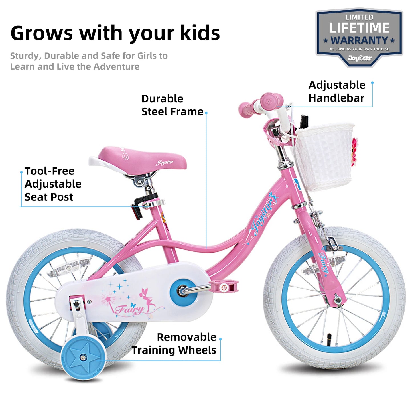 JOYSTAR Fairy Girls Bike for Toddlers & Kids Ages 2-9, Training Wheels, Handbrake & Basket