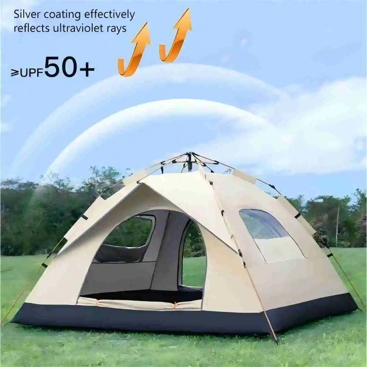 Outdoor Camping Tent, Two-Door Waterproof Shelter with Two Windows for Travel & Camping