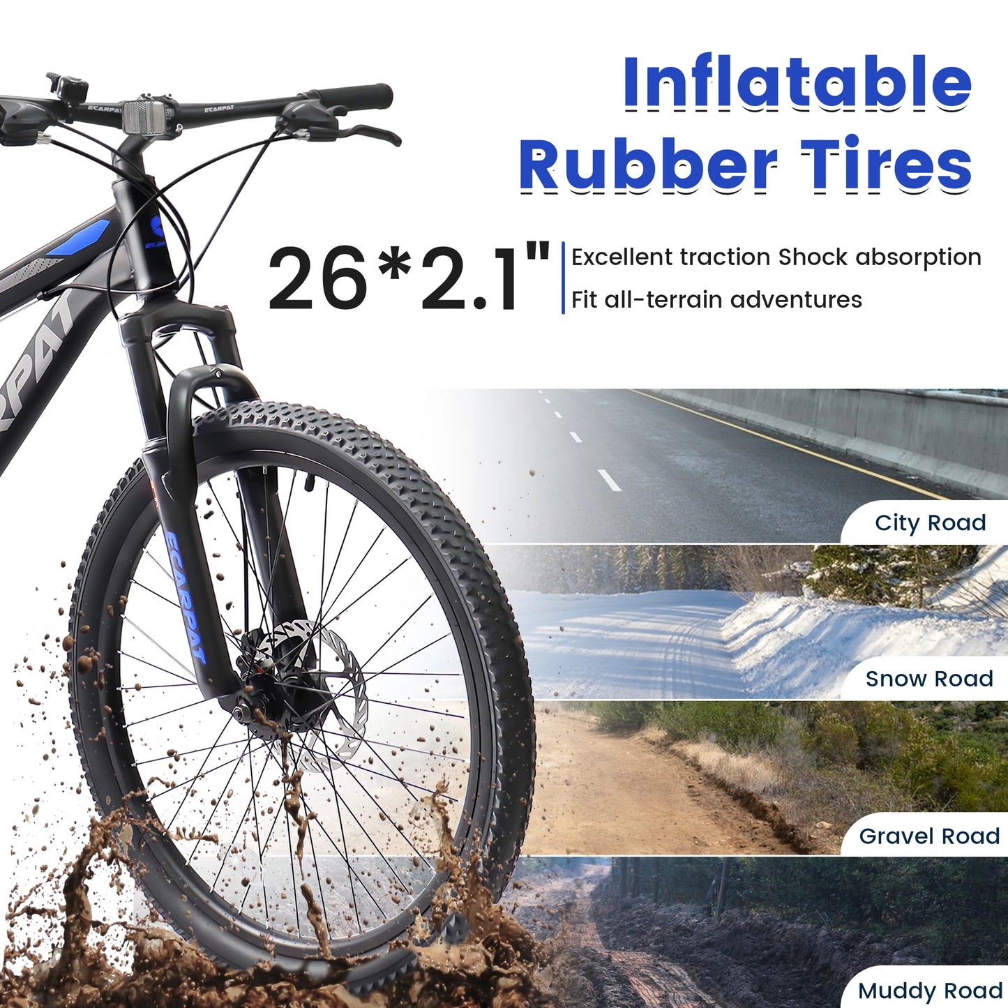 Ecarpat Dual Full Suspension Mountain Bike, 24/26/27.5-Inch Wheels, 21-Speed Disc Brake Bicycle