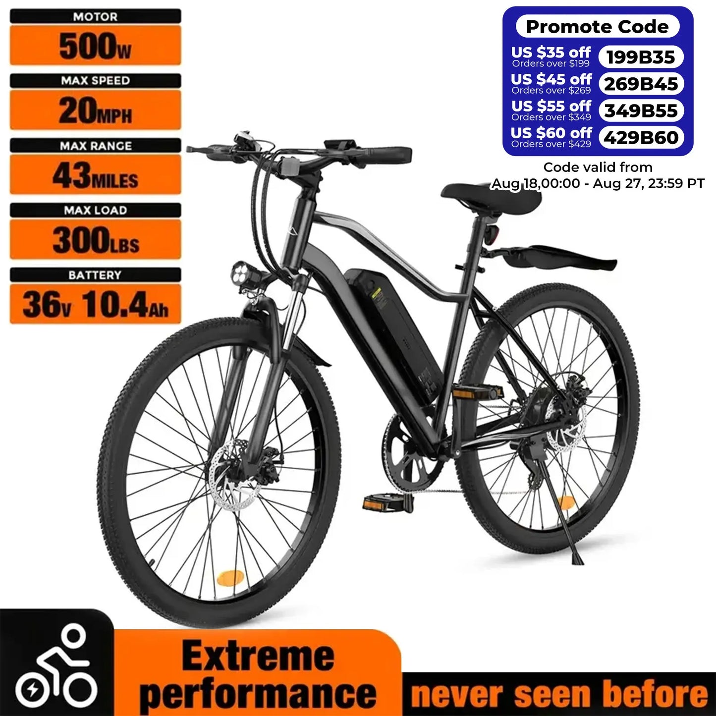 Electric Bike for Adults, 26-Inch Electric Mountain Bike with 500W Motor, 23 MPH Top Speed
