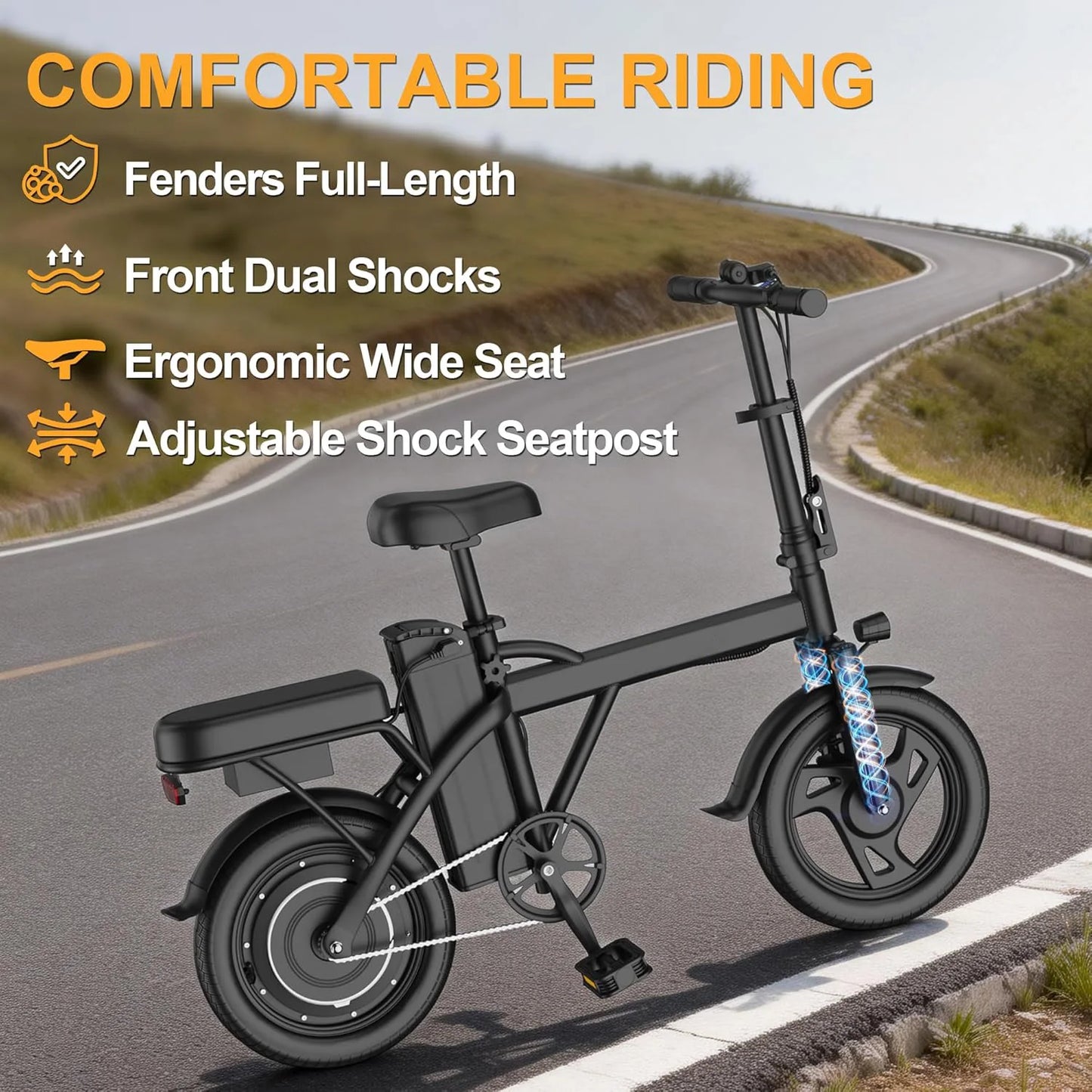14" Foldable Electric Bike with 500W Motor & Dual Seats