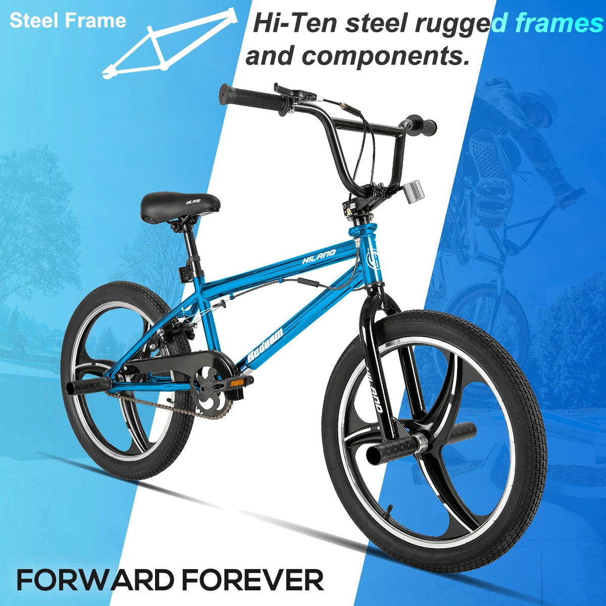 Hiland 20-Inch Kids BMX Bike for Boys & Girls Ages 5-12, Freestyle BMX with 360° Rotor & 4 Pegs