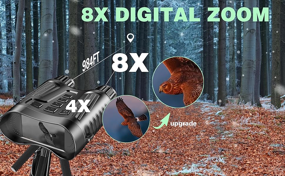 Night Vision Binoculars Goggles, 4K HD Video Recording, 8X Digital Zoom & 1000ft Viewing Range
