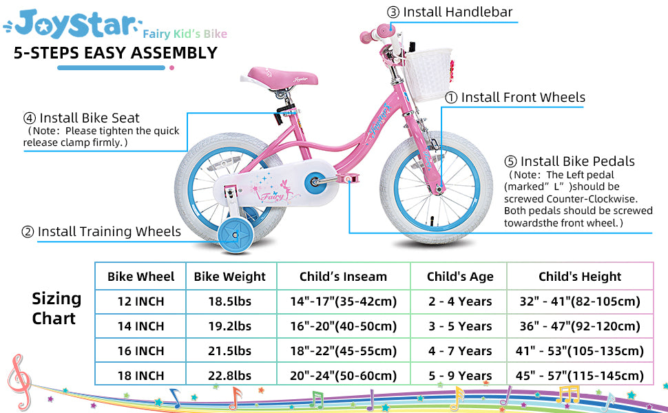 JOYSTAR Fairy Girls Bike for Toddlers & Kids Ages 2-9, Training Wheels, Handbrake & Basket