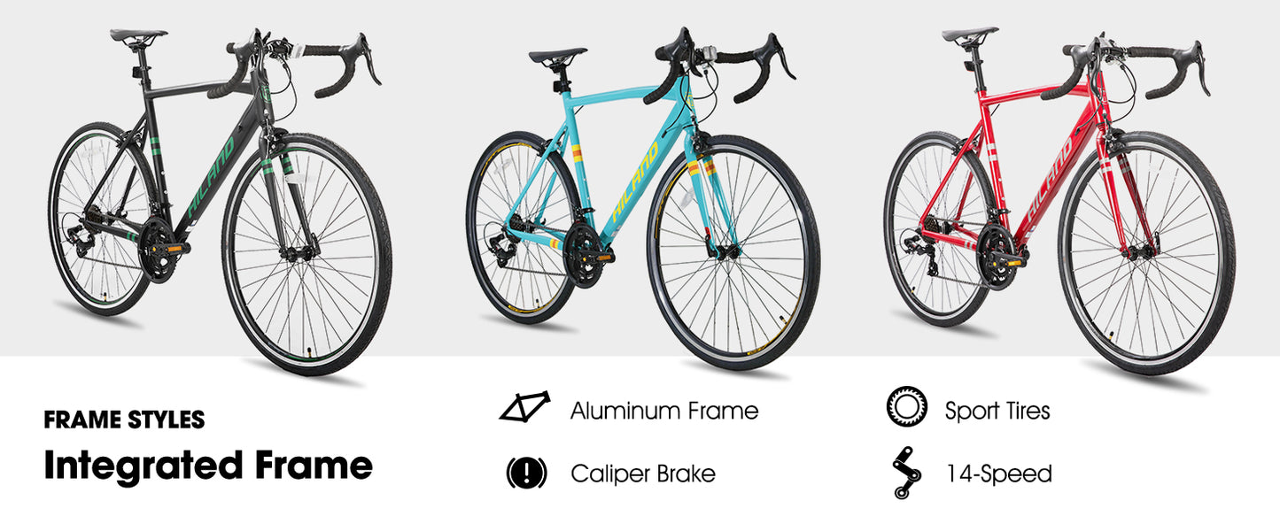 Hiland Aluminum Road Bike, Shimano 14-Speed Racing Bike, 53/57cm Frame for Men