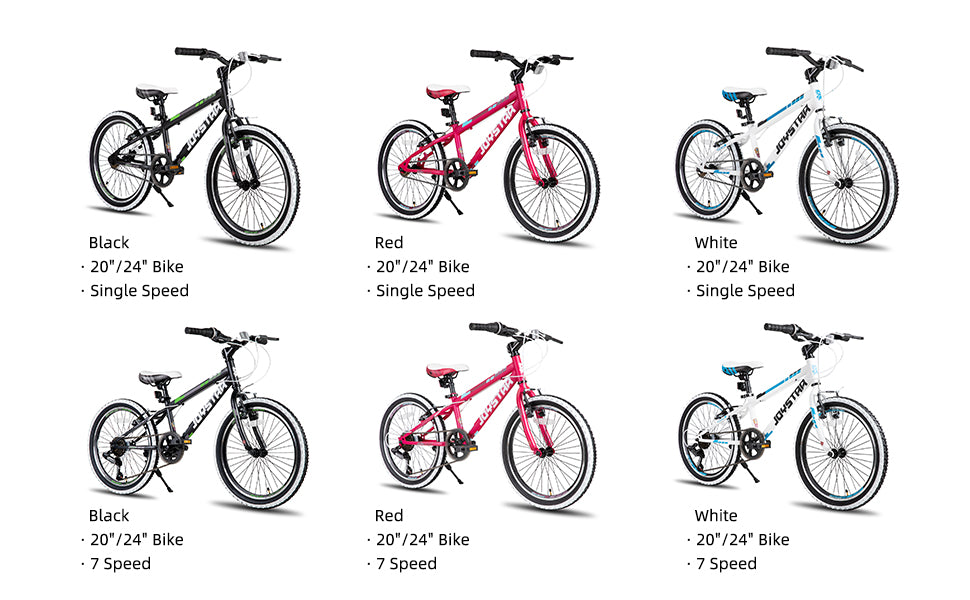 JOYSTAR Minifat Kids Mountain Bike, 20/24 Inch Wheels, 1-Speed or 7-Speed Drivetrain for Boys & Girls Ages 7-12