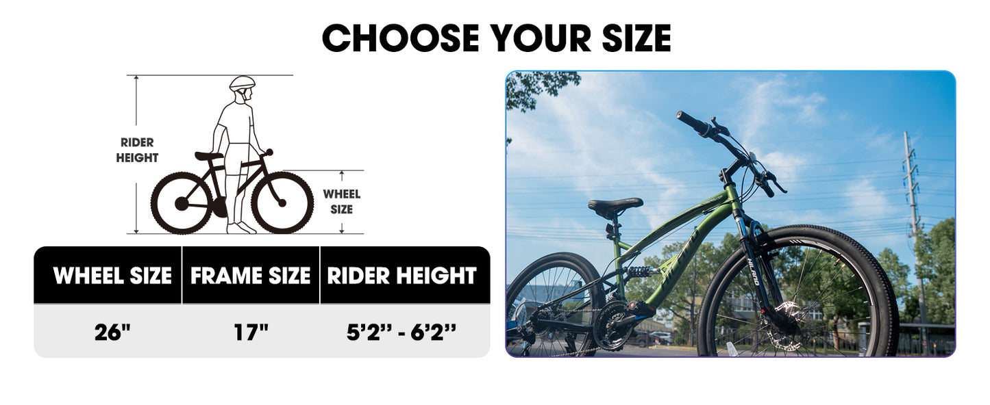 Hiland Full Suspension Mountain Bike, 21-Speed, 26-Inch Wheels & Dual Disc Brakes