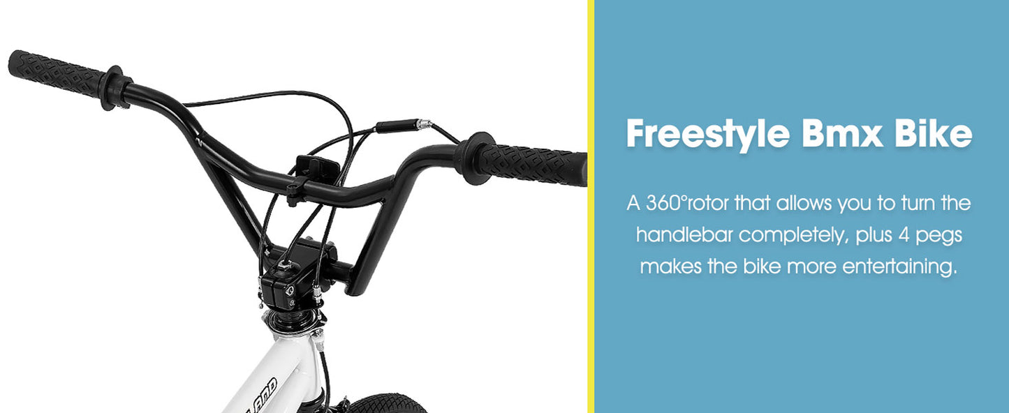 Hiland 20-Inch Freestyle Kids BMX Bike, 360° Gyro Rotor & 4 Pegs for Beginner to Advanced Riders